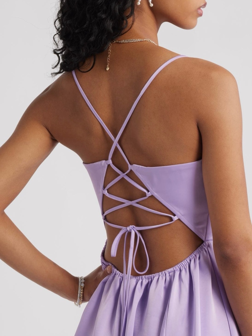 Nordstrom Lavender Lilac Large Minidress Spaghetti Strap Fit & Flare Dress - Picture 5 of 8